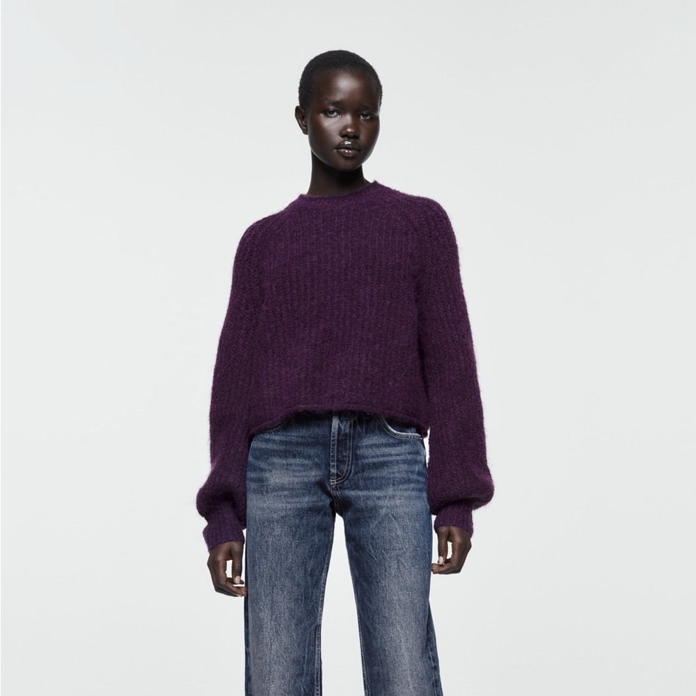 ZARA PURL KNIT SWEATER - PURPLE - M - Picture 3 of 12